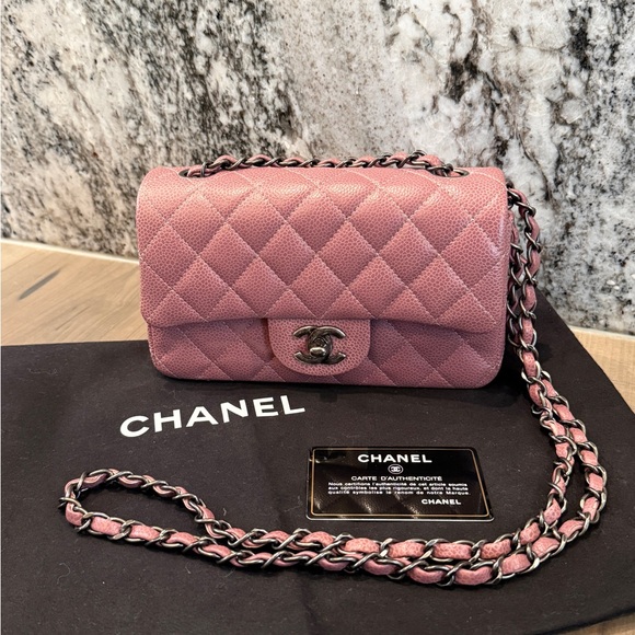 CHANEL Handbags - Chanel Caviar Mini Rectangular Flap Bag in Pink with Gunmetal Hardware
